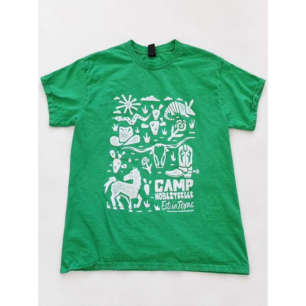 Camp Hoblitzelle Texas T-Shirt Adult Medium Green Western Cowboy Graphic Gildan